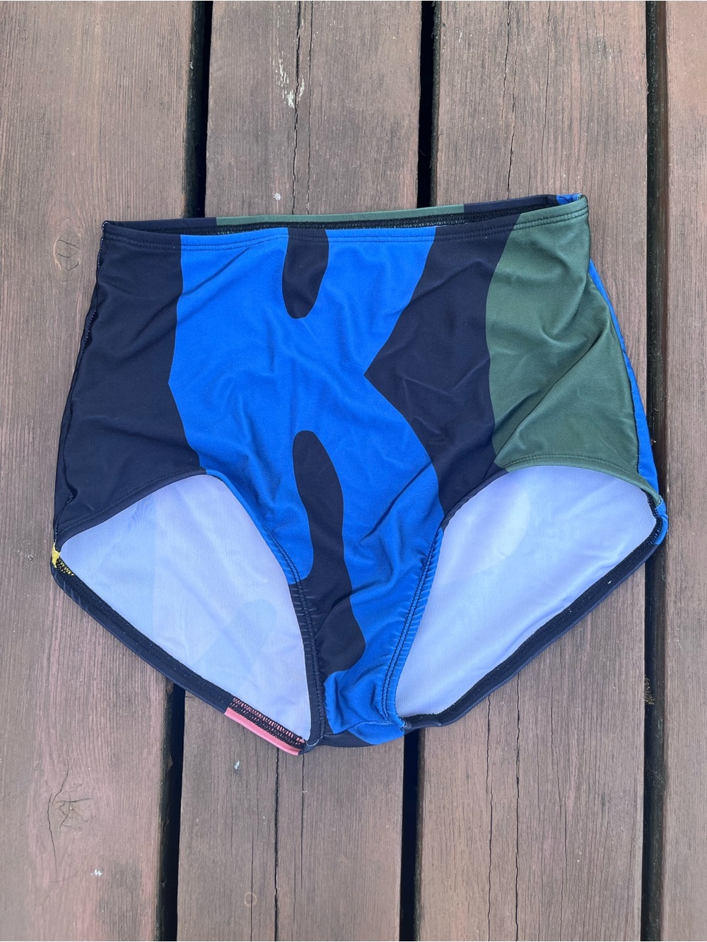 High-Waist Colorblock Swim Bottoms in Blue & Green